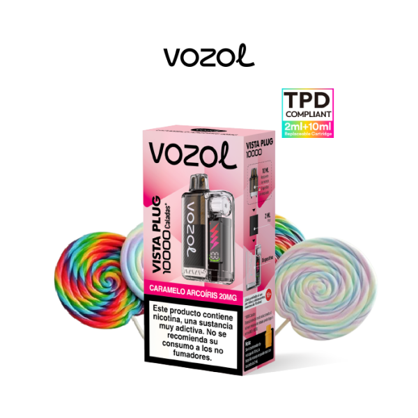 VOZOL Vista Plug Kit Starter 10.000 puffs (2ml + 10ml) precargado 20mg/ml nicotina - Caramelo Arcoíris