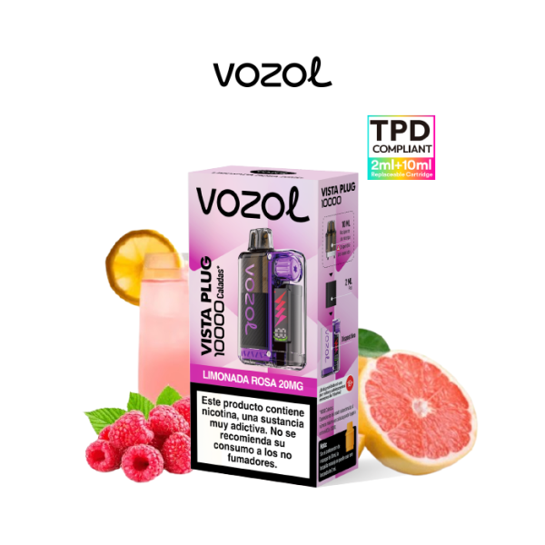 VOZOL Vista Plug Kit Starter 10.000 puffs (2ml + 10ml) precargado 20mg/ml nicotina - Limonada Rosa