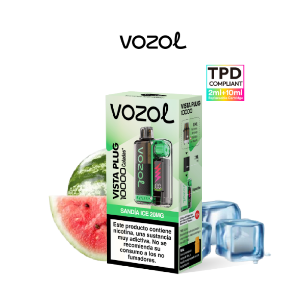 VOZOL Vista Plug Kit Starter 10.000 puffs (2ml + 10ml) precargado 20mg/ml nicotina - Sandía Ice